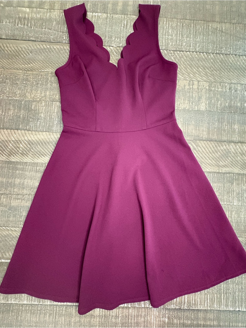 I.N. San Francisco Scallop V-Neck Fit & Flare Dress in Magenta